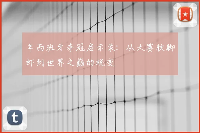 年西班牙夺冠启示录：从大赛软脚虾到世界之巅的蜕变